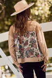 Vintage Rose Patch Shacket: Taupe Multi
