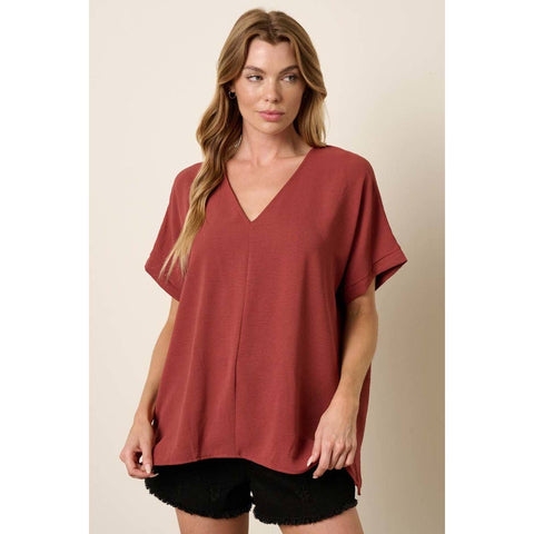 Flowy Haven Top: Red Brown