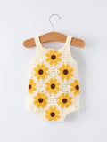 Summer Sunflower Crochet Romper: Ivory Mix