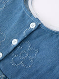 Dawn Daisies Peplum Set: Denim Bluer