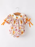 Fall Florals Smocked Bubble: Orange Mix