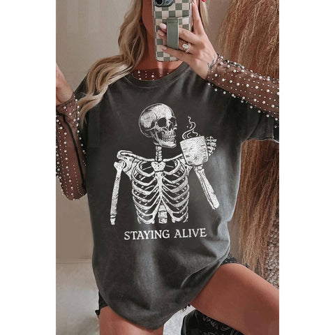 Staying Alive Graphic Tee: Mineral Charcoal