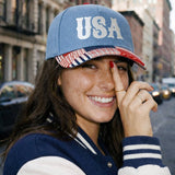 USA Patchwork Trucker Hat: Denim