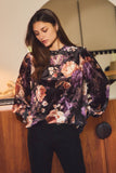 Florals On Velvet Top: Black Multi