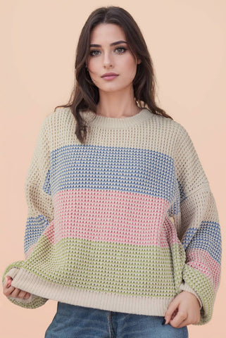 Blurred Lines Striped Sweater: Multi-Color