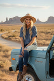 Fringe Benefits Chambray Top: Denim