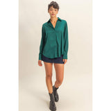 Sassy Satin Shirt: Dark Green