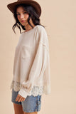 Lace And Leisure Pullover Top: Cream