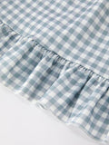 Summer Plaid Smocked “I ❤ MAMA” Girls Dress: Dusty Blue