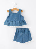 Dawn Daisies Peplum Set: Denim Bluer
