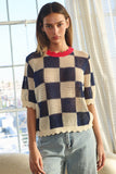 A Checked Choice Top: Navy Cream