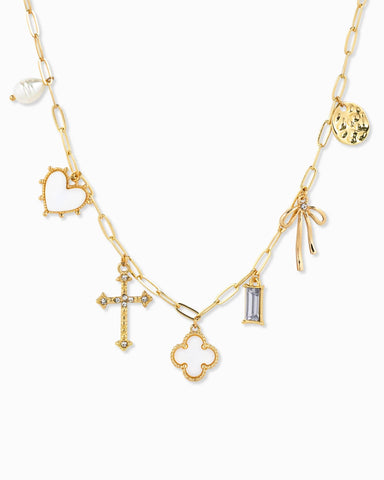 MOP Clover Charm Necklace: Gold