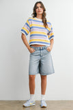 Sweet Stripes Knit Top : Ivory/Pink