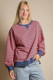 Serene Stripe Pullover: Navy/Coral