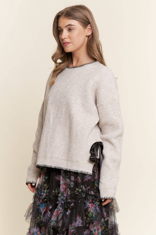 The Ties Have It Sweater Top: Oatmeal