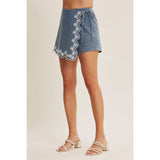 Visual Interest Denim Skort: Lightwash