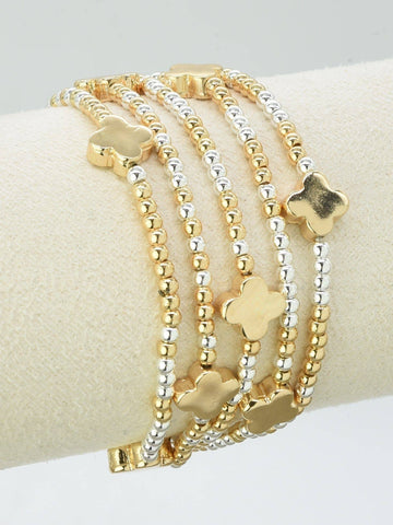 Clever Clover Bracelet Set: Gold/Silver Mix