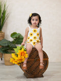 Summer Sunflower Crochet Romper: Ivory Mix