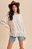 Lace And Leisure Pullover Top: Cream
