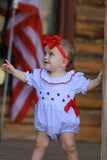 Star Embroidered Girls’ Smocked Romper: Blue
