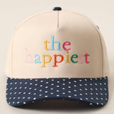 “The Happiest” Polka Dot Trucker Hat: Black