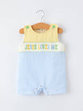 "Jesus Loves Me” Boy Romper: Pastel Mix