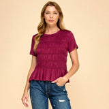 Signature Style Smocked Top: Wine