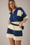 Sail Away Together Shorts: Cream- Navy