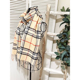 Plaid Print Fringe Scarf : BEIGE