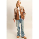 Harper Houndstooth Frayed Shacket: Camel Mix