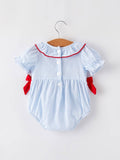 Star Embroidered Girls’ Smocked Romper: Blue