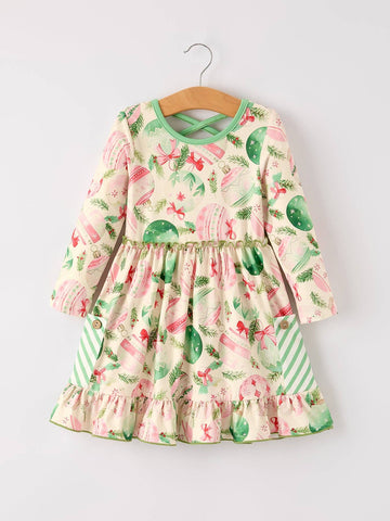 Festive Flutter Dress: Pink/Green