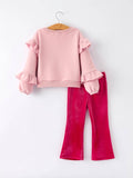 Santa Baby Velvet Pant Set: Pink