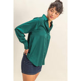 Sassy Satin Shirt: Dark Green