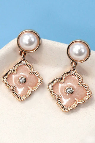 Vintage Pearl Clover Earrings: Gold