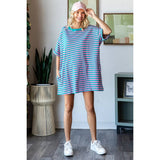 Striped Just Right Oversized Tee Dress: Pink/Green