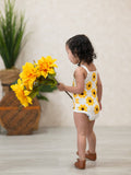Summer Sunflower Crochet Romper: Ivory Mix