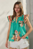 Floral Hues Blouse PLUS: Turquoise Multi