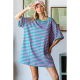 Striped Just Right Oversized Tee Dress: Pink/Green