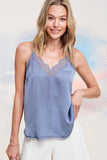Touch of Lace Camisole Top: Steel Blue