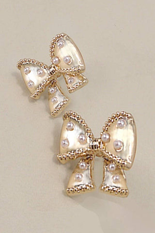 Chunky Pearl Bow Earrings: Gold