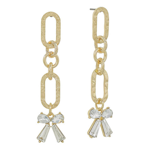 Chained Bow Drop Earrings: Gold