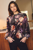 Florals On Velvet Top: Black Multi