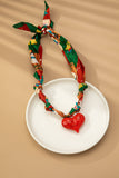 Christmas Scarf Heart Necklace: Red/Green