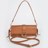 Faux Leather Rectangle Shoulder Bag: Camel