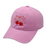 BOW & CHERRY BASEBALL CAP: Pink
