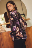 Florals On Velvet Top: Black Multi
