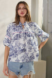 Toi De Paris Printed Top: Blue Multi