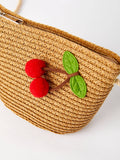 Charming Cherry Accent Crossbody Bag: Natural