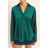 Sassy Satin Shirt: Dark Green